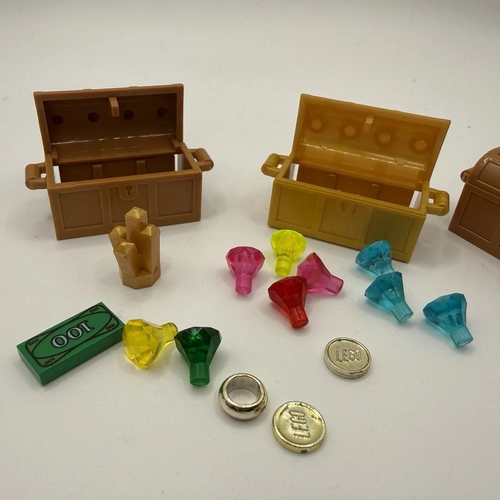 (LOT of 3) LEGO Treasure Chests Tan & Brown WITH GOLD & GEMS MONEY $$ - Picture 2 of 6